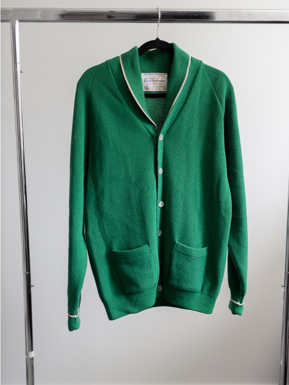 Vintage Ernie Richardson Curling Sweater Wool Cardigan Sz Medium Made in Canada